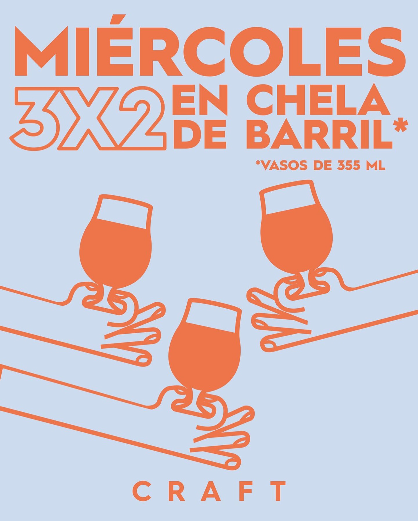Miércoles 3x2 en chela de barril